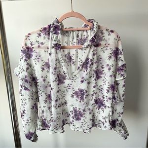 Purple Floral Zara Blouse with Ruffles
